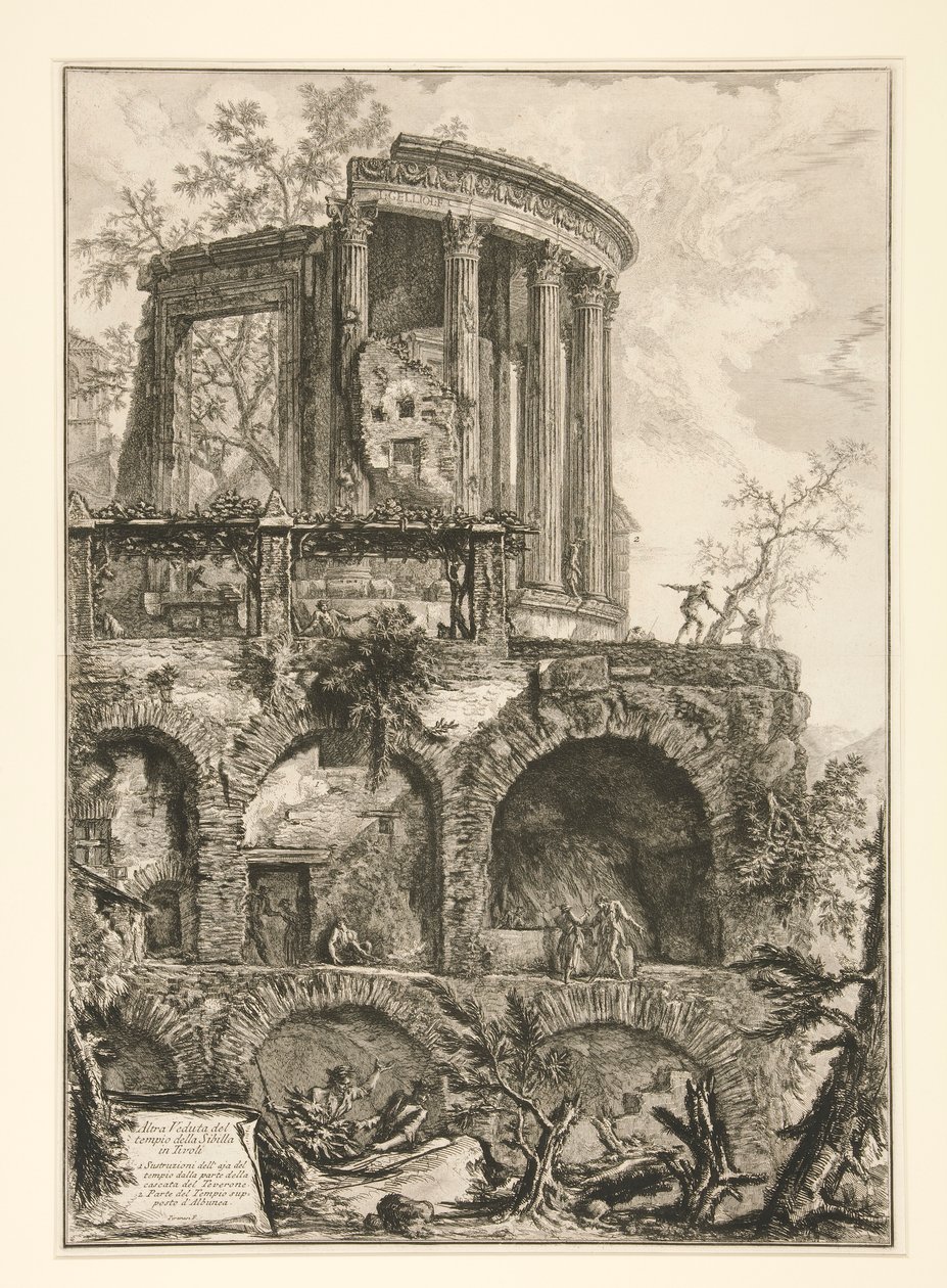 Další pohled na chrám Sibyly v Tivoli, z Vedute di Roma od Giovanni Battista Piranesi