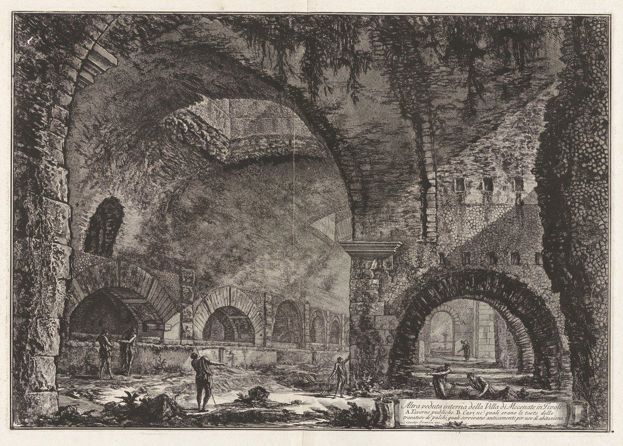 Další pohled na vilu Maecenas v Tivoli, z Vedute di Roma (Pohledy na Řím) od Giovanni Battista Piranesi