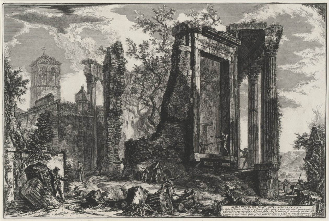 Jiný pohled na Tempio della Sibilla v Tivoli (z: Vedute di Roma) od Giovanni Battista Piranesi