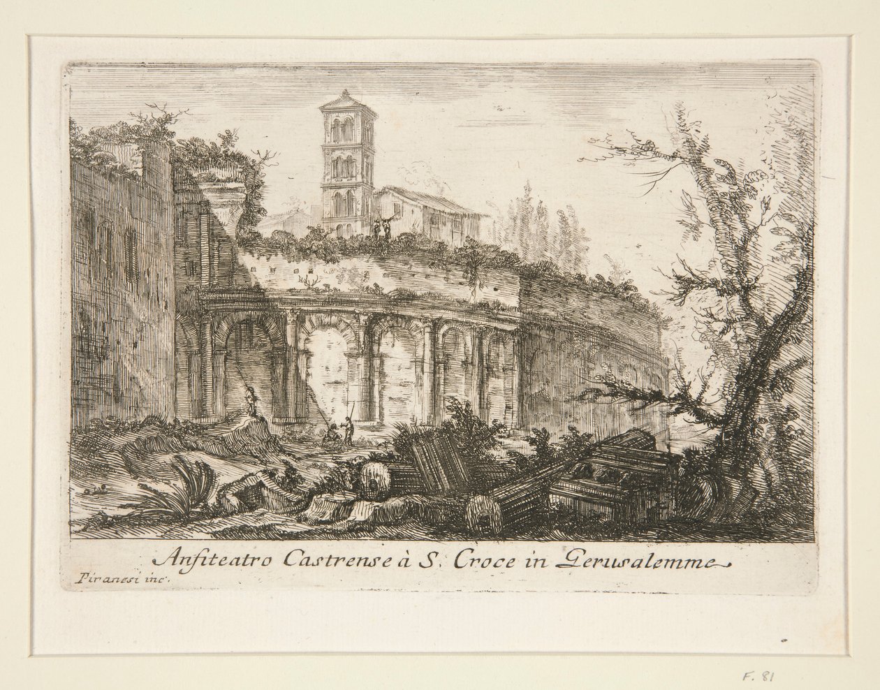 Amfiteátr Castrense? S. Croce v Gerusalemme (amfiteátr Castrense u S. Croce v Gerusalemme), z různých pohledů na starověký a moderní Řím od Giovanni Battista Piranesi