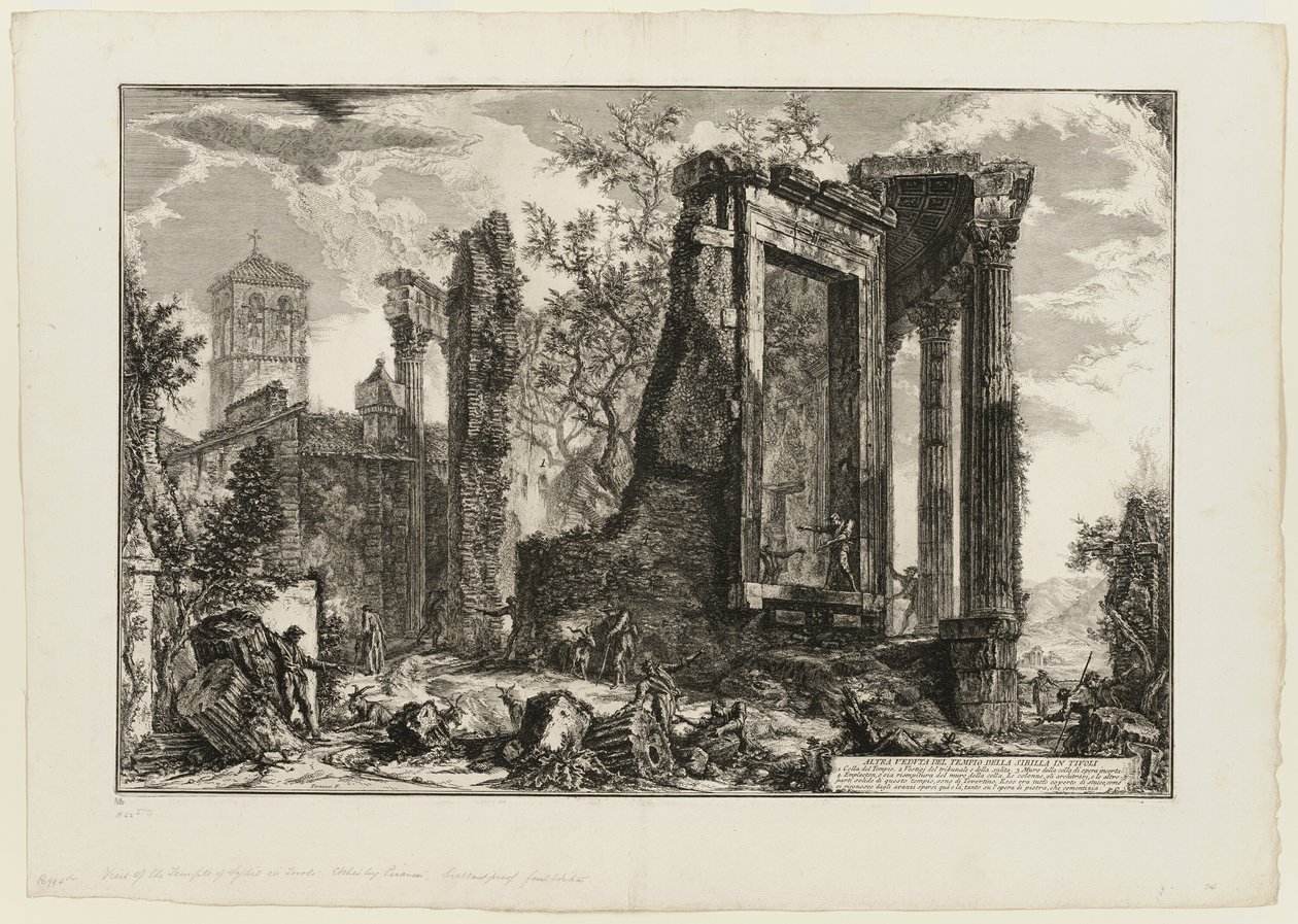 Další pohled na chrám Sibyly v Tivoli, z Views of Rome od Giovanni Battista Piranesi