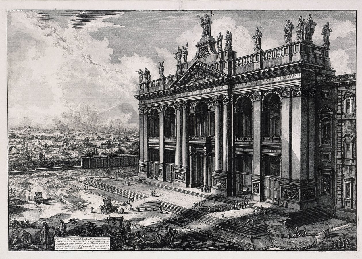 Pohled na průčelí baziliky San Giovanni in Laterano (z: Vedute di Roma) od Giovanni Battista Piranesi