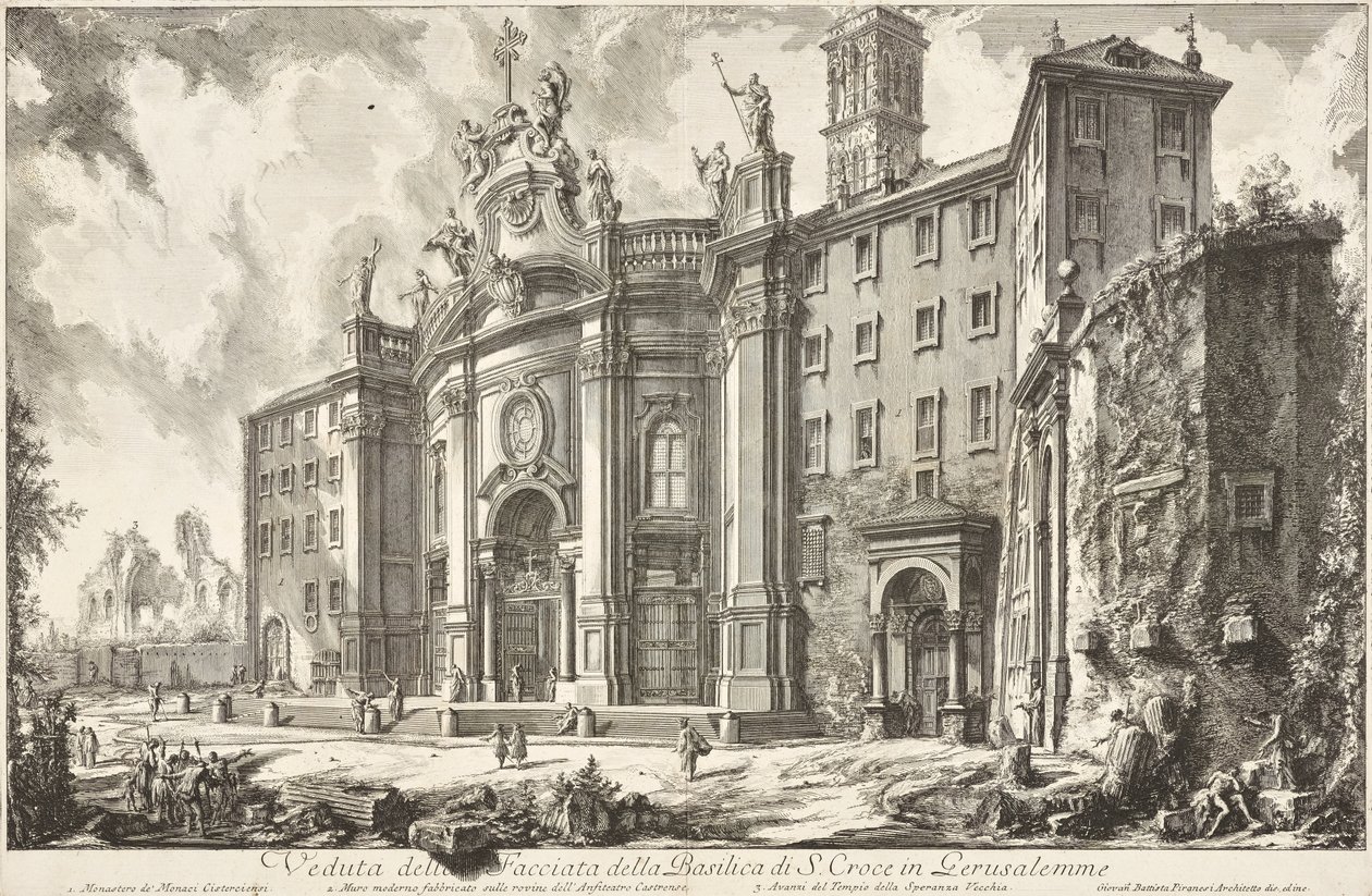 Pohled na průčelí baziliky Santa Croce in Gerusalemme od Giovanni Battista Piranesi