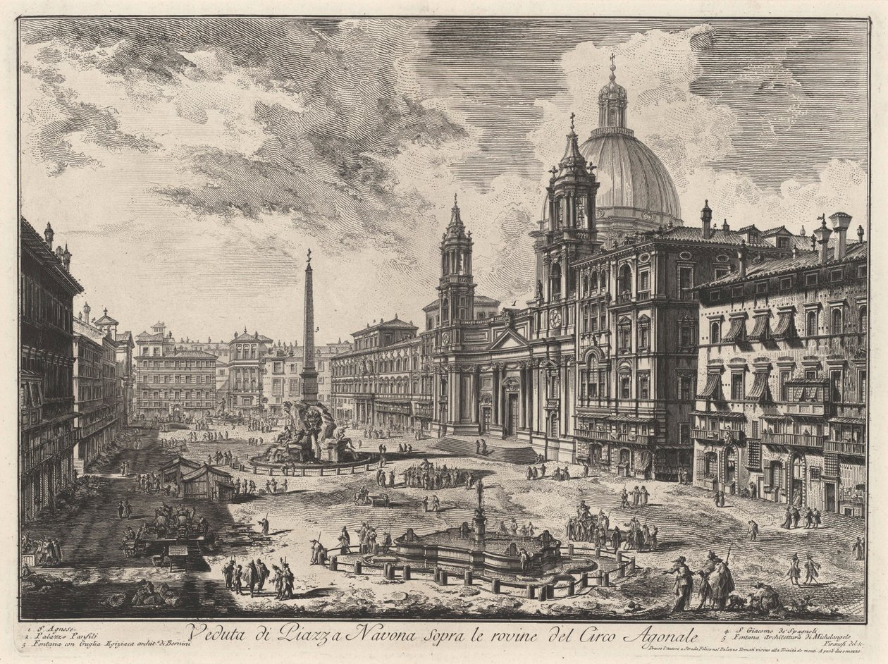 Pohled na Piazza Navona s ruinami Domitianova stadionu (z: Vedute di Roma) od Giovanni Battista Piranesi