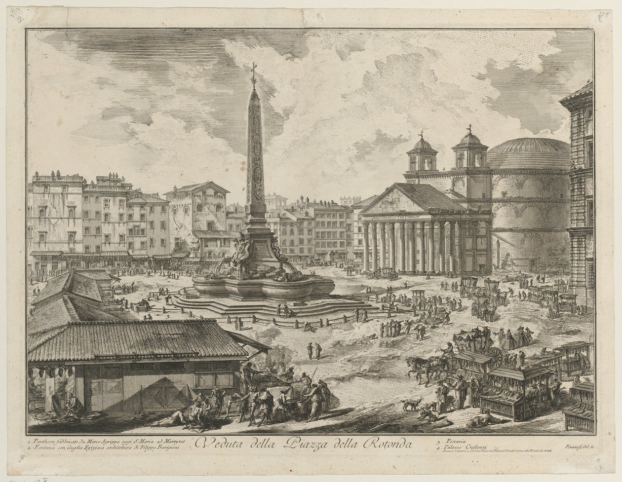 Pohled na náměstí Piazza della Rotonda s Pantheonem a obeliskem od Giovanni Battista Piranesi