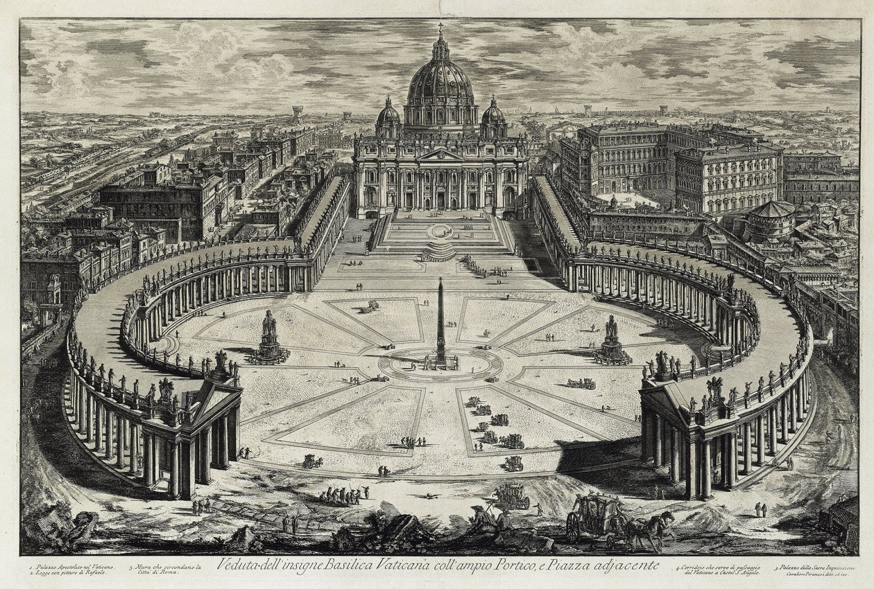 Pohled na náměstí a baziliku svatého Petra ve Vatikánu (z: Vedute di Roma) od Giovanni Battista Piranesi