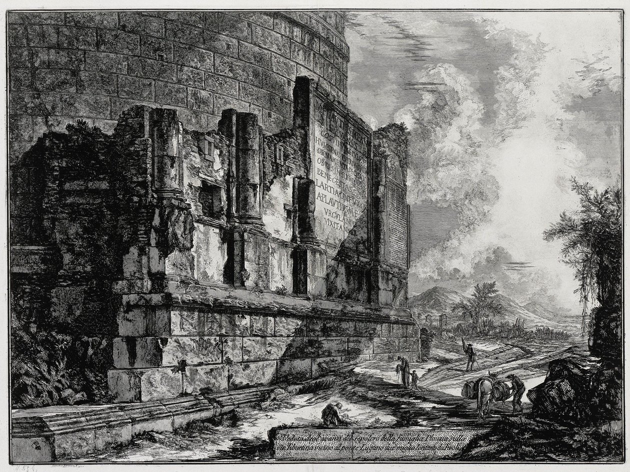 Pohled na pozůstatky hrobky Plautiů u Tivoli (z: Vedute di Roma) od Giovanni Battista Piranesi