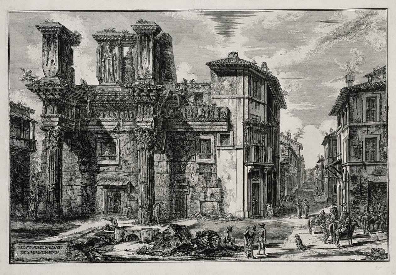 Pohled na pozůstatky Nervaova fóra v Římě (z: Vedute di Roma) od Giovanni Battista Piranesi