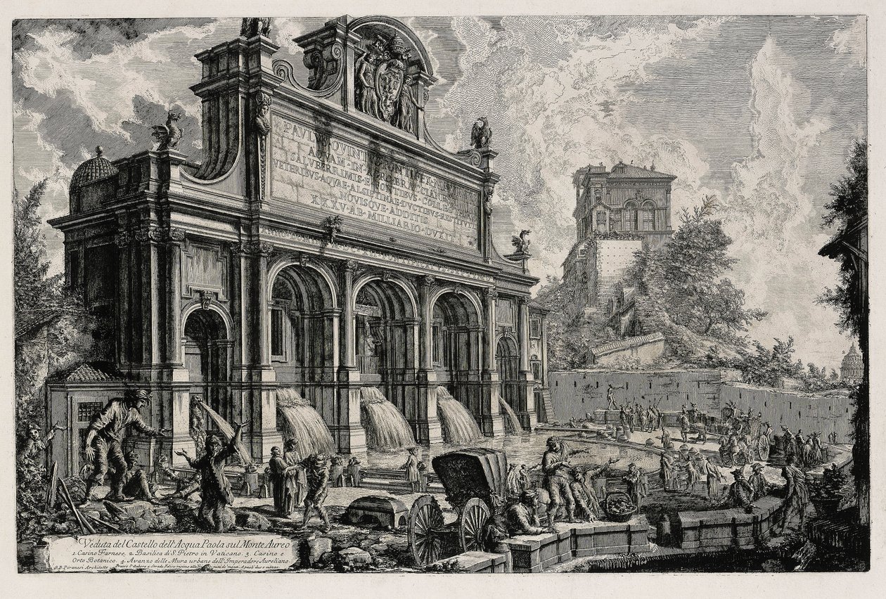Pohled na pramen Acqua Paola na Janikulu (z: Vedute di Roma) od Giovanni Battista Piranesi