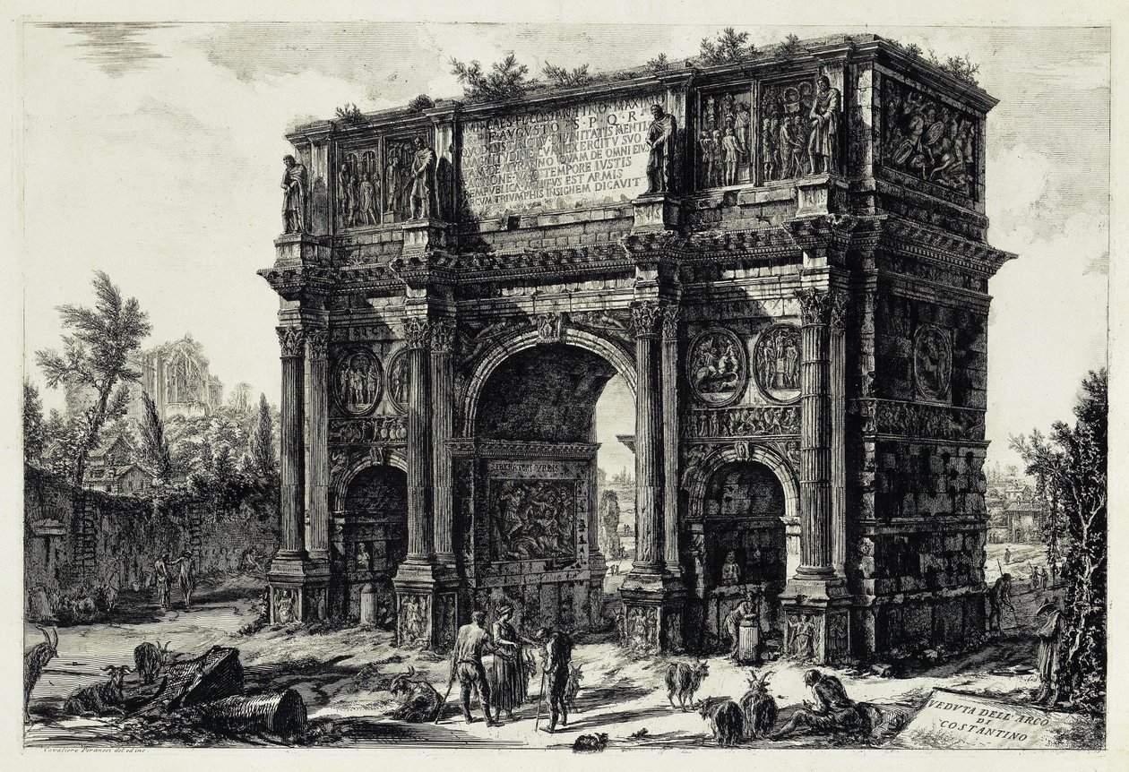 Pohled na Konstantinův oblouk v Římě (z: Vedute di Roma) od Giovanni Battista Piranesi