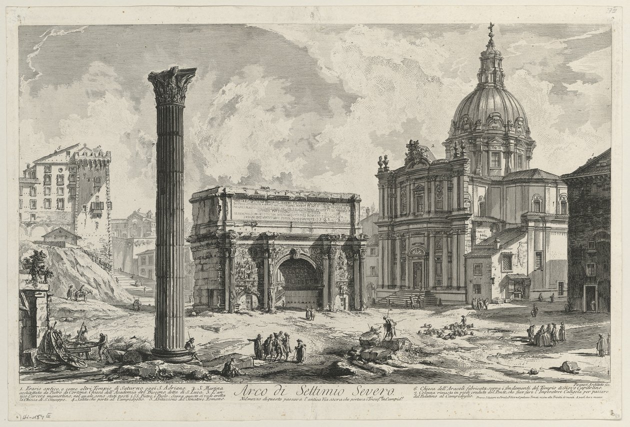 Pohled na oblouk Septimia Severa od Giovanni Battista Piranesi