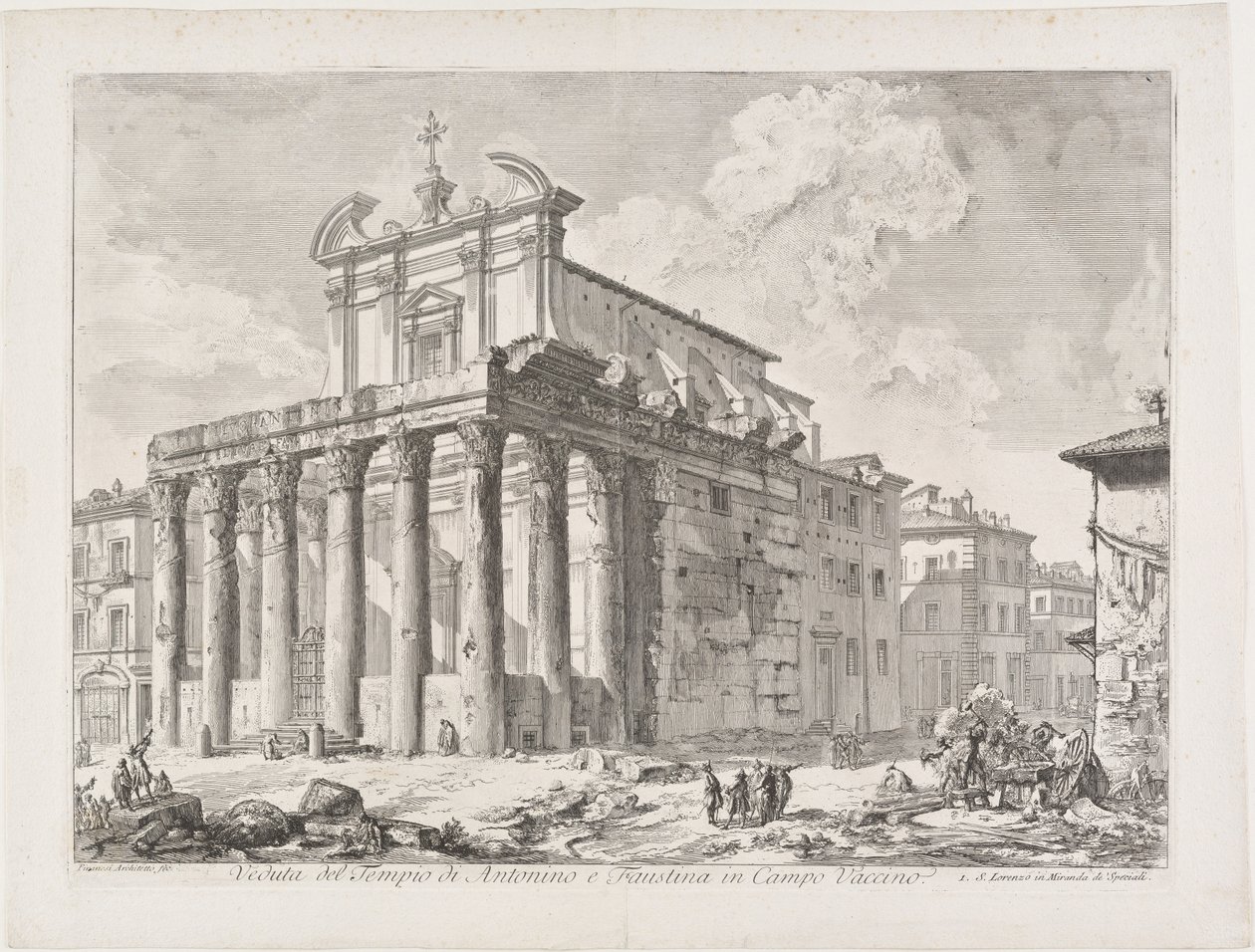 Pohled na chrám Antonina a Faustiny na Campo Vaccino od Giovanni Battista Piranesi