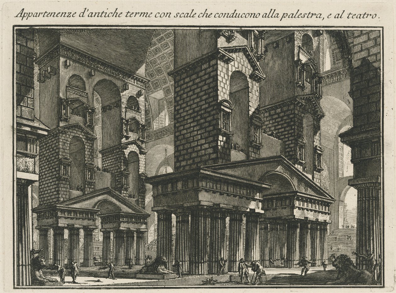 Majetek starověkých lázní se schody vedoucími do palestar a do divadla od Giovanni Battista Piranesi