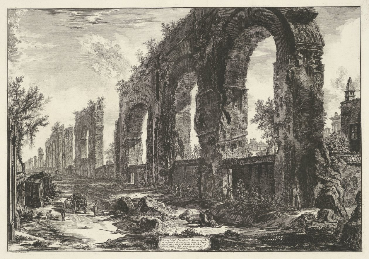 Aquaduct van Nero te Rome Zbytky neronských akvaduktů, které chtěli zničit na stáří (...) (název na předmětu) Gezichten op Rome (název série) Pohledy na Řím navrhl a vyryl Giambattista Piranesi architekt Ve (nez) iano (ser od Giovanni Battista Piranesi