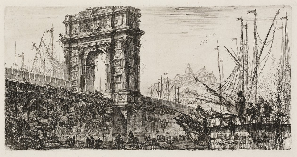 Trajanův oblouk v Anconě, deska 28 z některých pohledů na triumfální oblouky a další památky od Giovanni Battista Piranesi