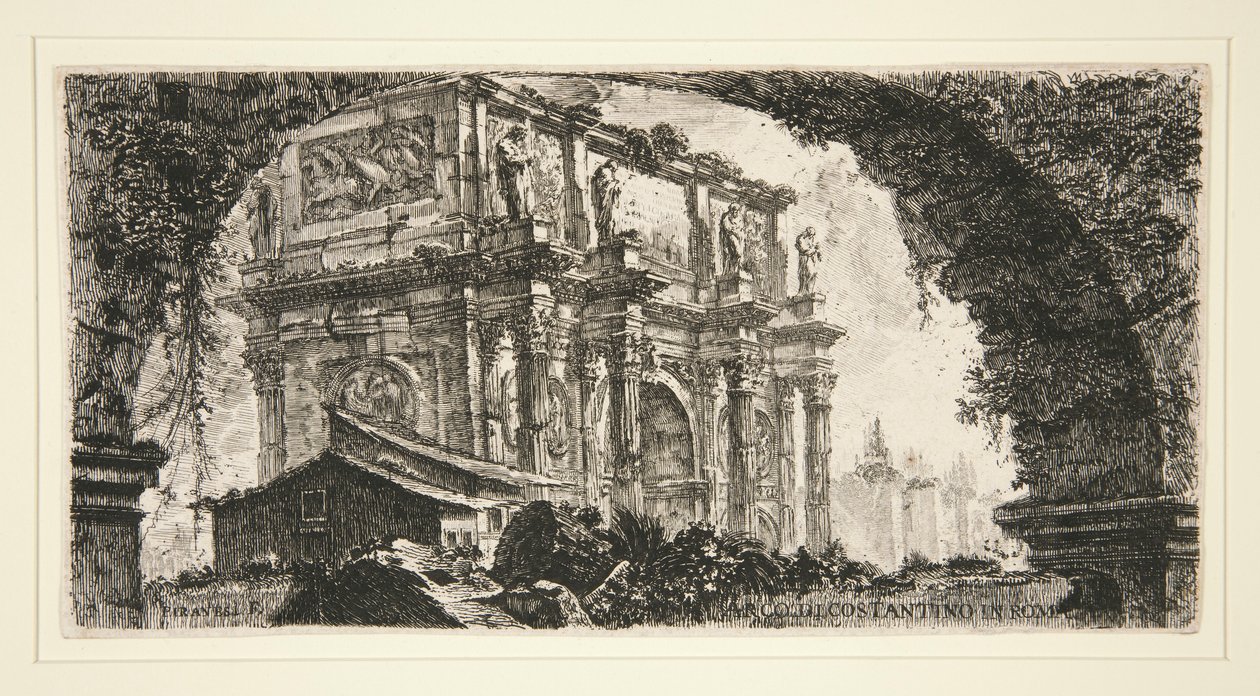 Konstantinův oblouk v Římě, z některých pohledů na triumfální oblouky a další památky od Giovanni Battista Piranesi