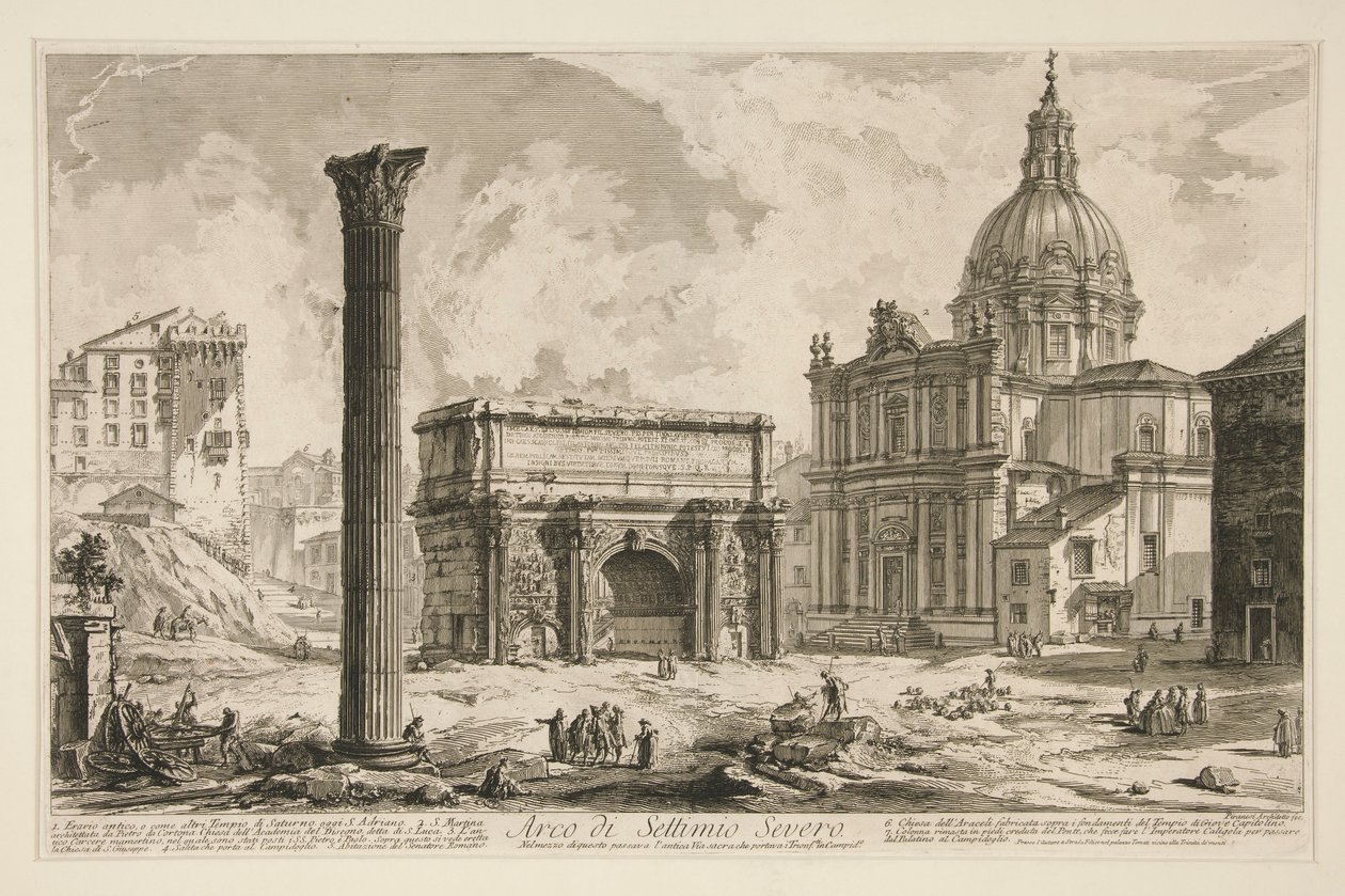Oblouk Septimia Severa (Arch of Septimius Severus), z Pohledů na Řím od Giovanni Battista Piranesi