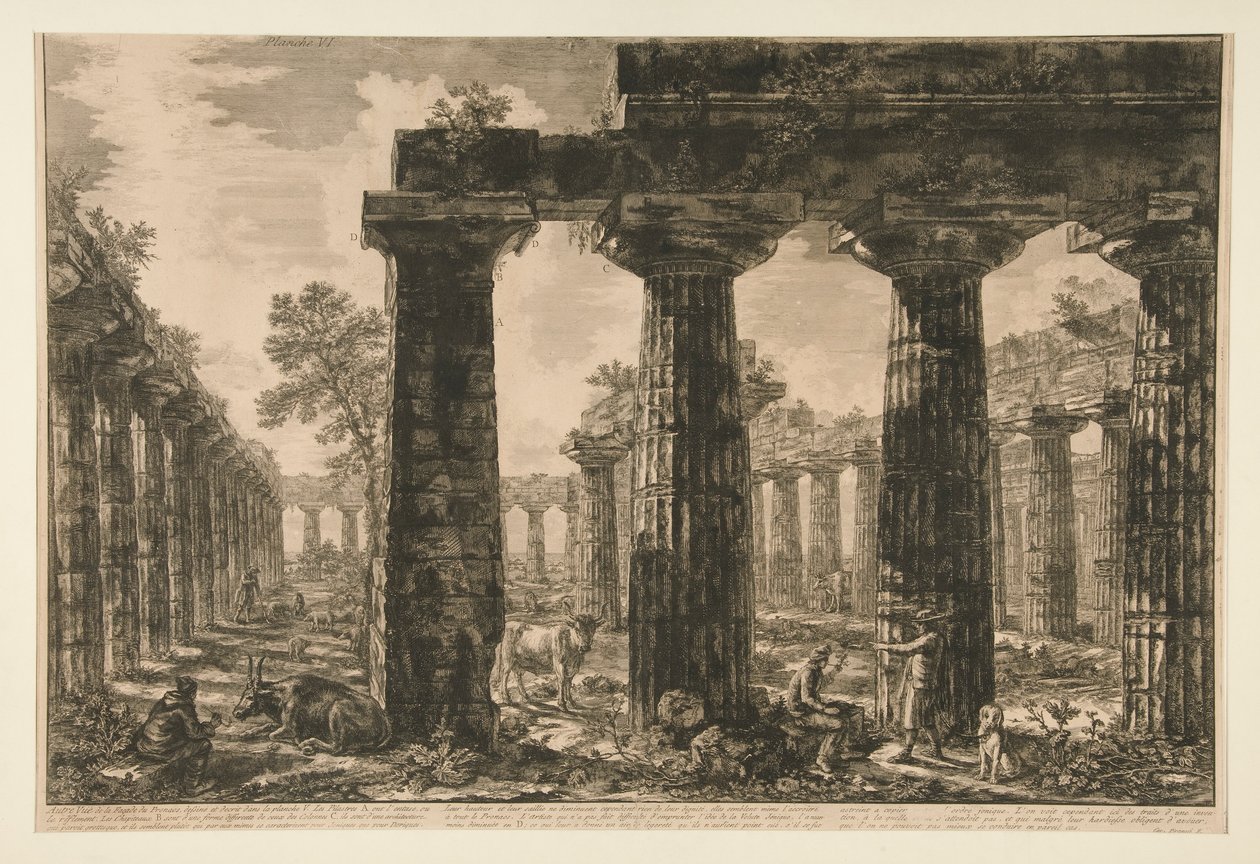 Jiné vidět? z fasády Pronaos, kresba? a popsané na desce V (Další pohled na fasádu pronaos nakreslený a popsaný na desce V), z různých pohledů od Giovanni Battista Piranesi