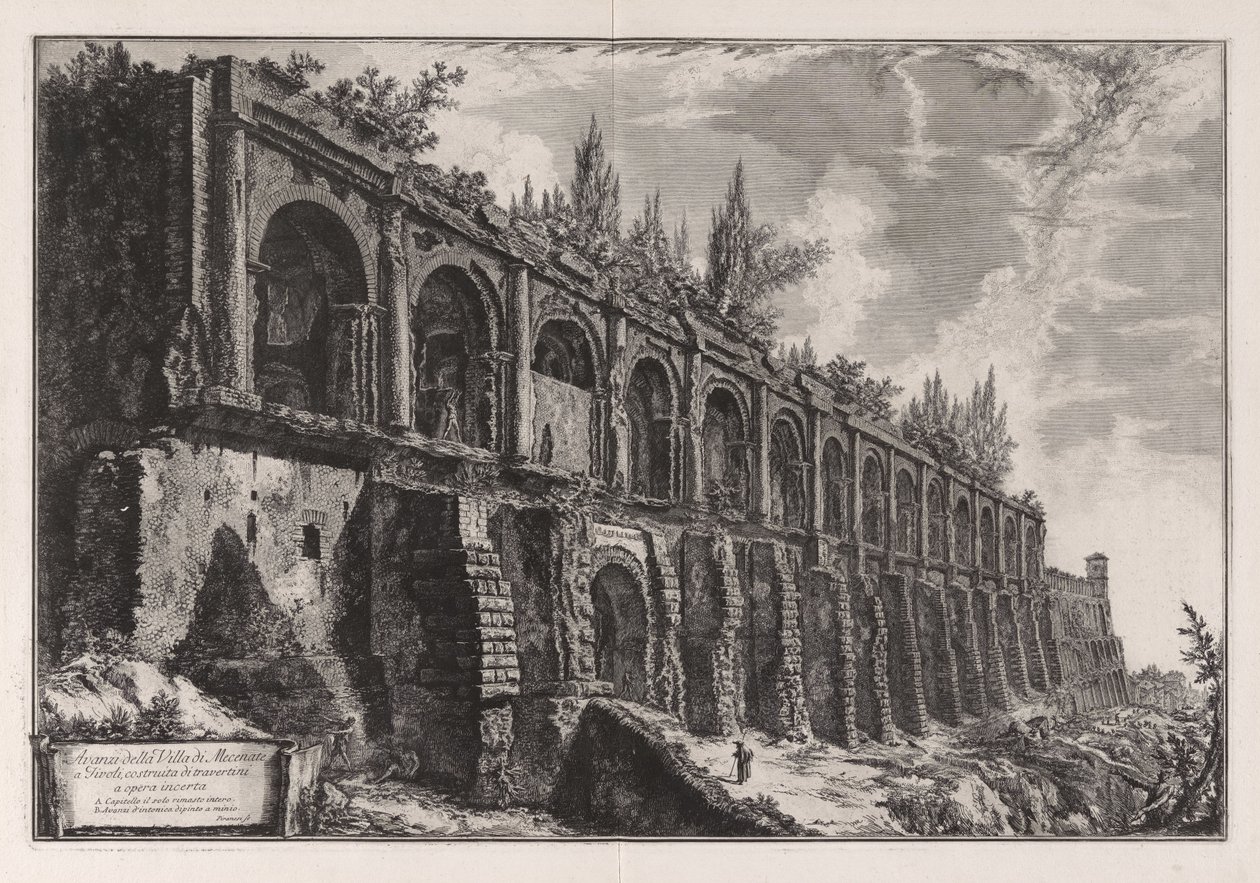 Pozůstatky Maecenatovy vily v Tivoli ... z Vedute di Roma od Giovanni Battista Piranesi