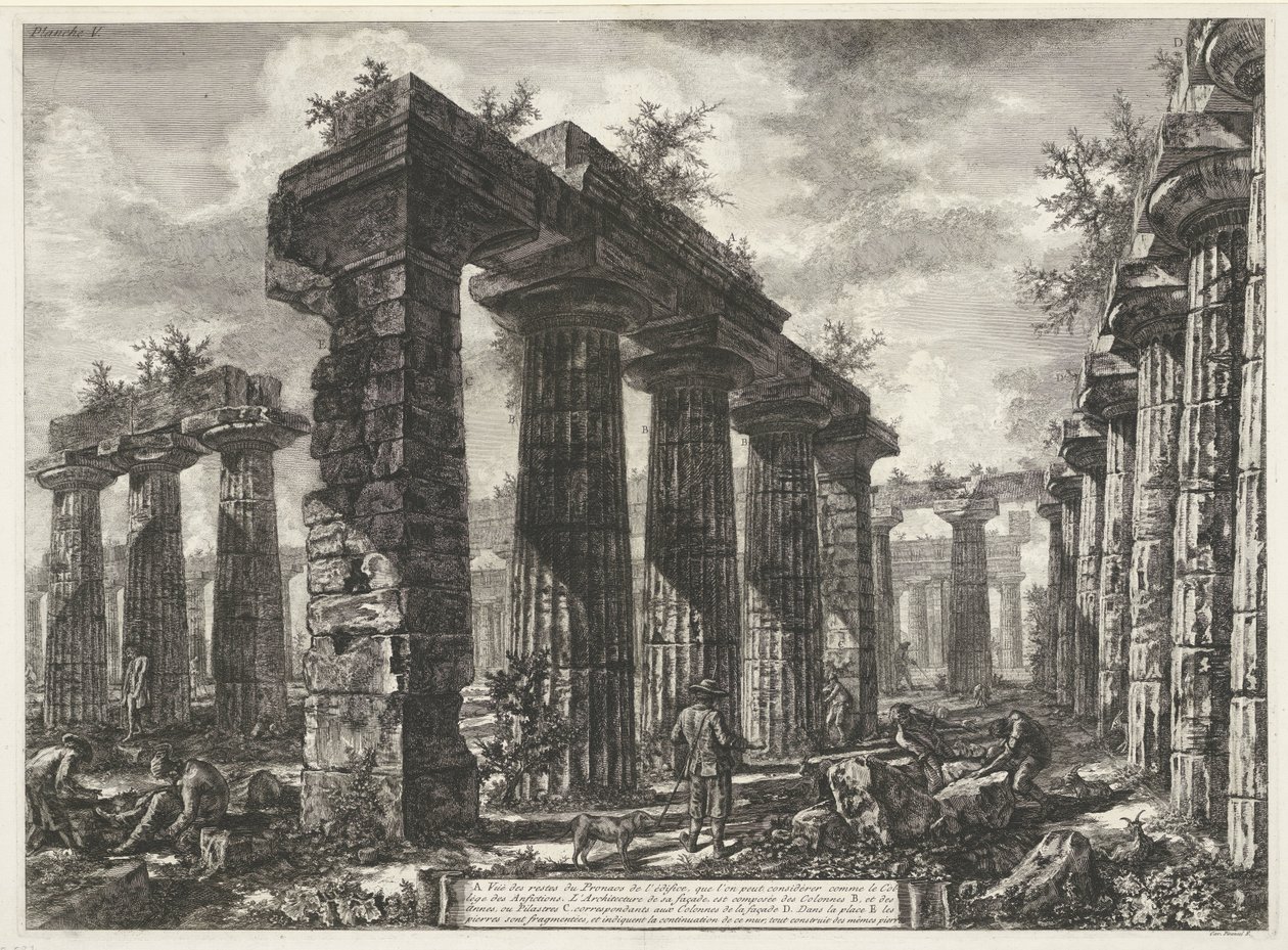 Basilica di Paestum v Paestum Různé pohledy na zbytky tří velkých budov, které stále stojí v Paestum (název série) Různé pohledy na quelques restes de trois grands édifices qui subsistent přídavek dans l