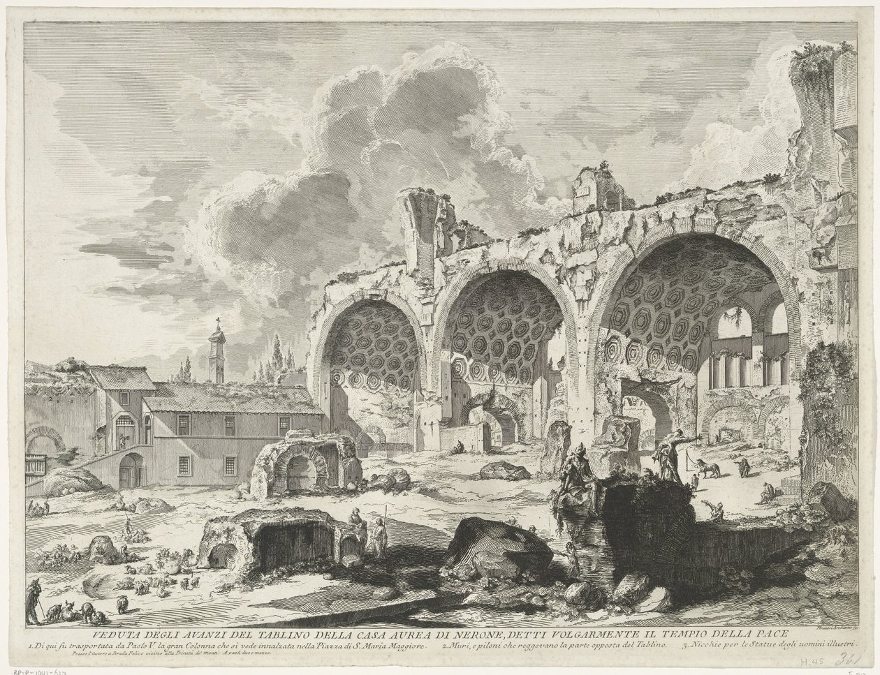 Bazilika van Maxentius te Rome Pohled na zbytky Tablino Neronova zlatého domu, běžně známého jako Chrám míru (název na předmětu) Gezichten op Rome (název série) Pohledy na Řím navrhl a vyryl Giambattista Piranesi architekt V od Giovanni Battista Piranesi