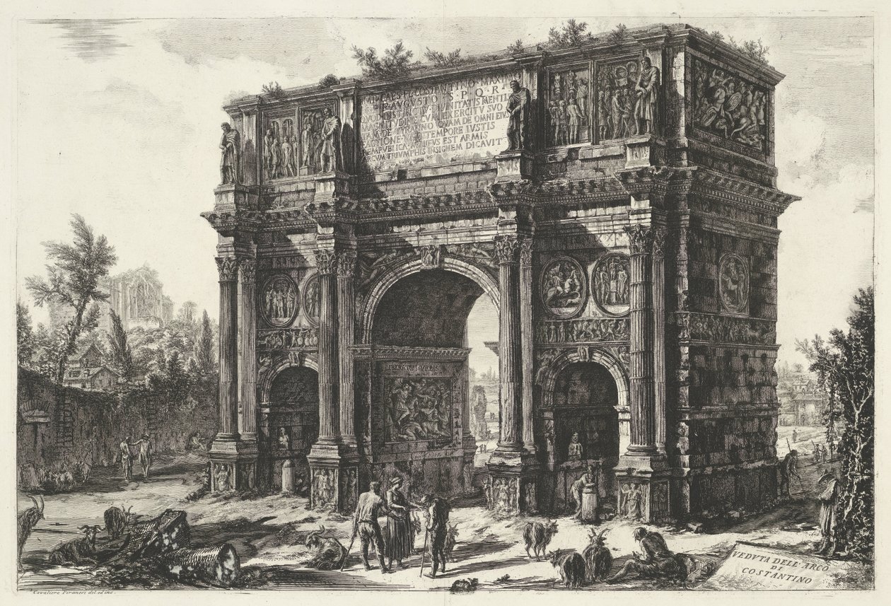 Boog van Constantijn te Rome Pohled na Konstantinův oblouk (název na objektu) Gezichten op Rome (název série) Pohledy na Řím navržený a vyrytý architektem Giambattista Piranesi Ve (nez) iano (název série) od Giovanni Battista Piranesi