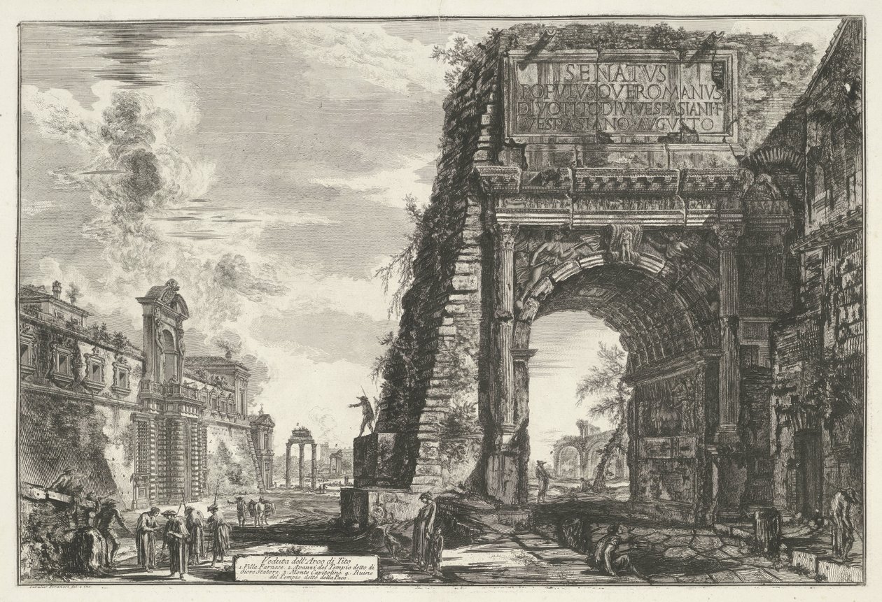 Boog van Titus te Rome Pohled na Titův oblouk (název na objektu) Gezichten op Rome (název série) Pohledy na Řím navržený a vyrytý architektem Giambattista Piranesi Ve (nez) iano (název série) od Giovanni Battista Piranesi