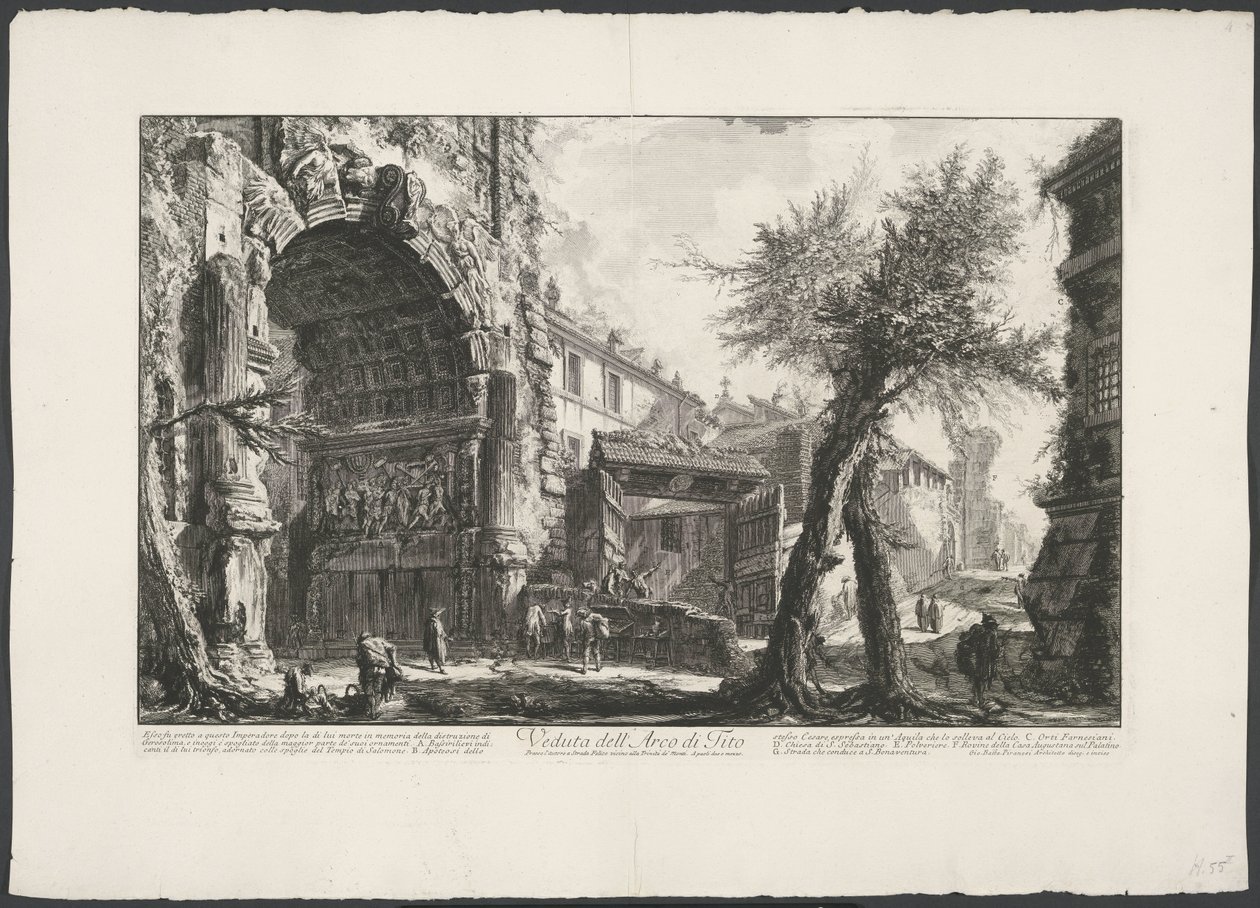Boog van Titus te Rome Pohled na Titův oblouk (název na objektu) Gezichten op Rome (název série) Pohledy na Řím navržený a vyrytý architektem Giambattista Piranesi Ve (nez) iano (název série) od Giovanni Battista Piranesi