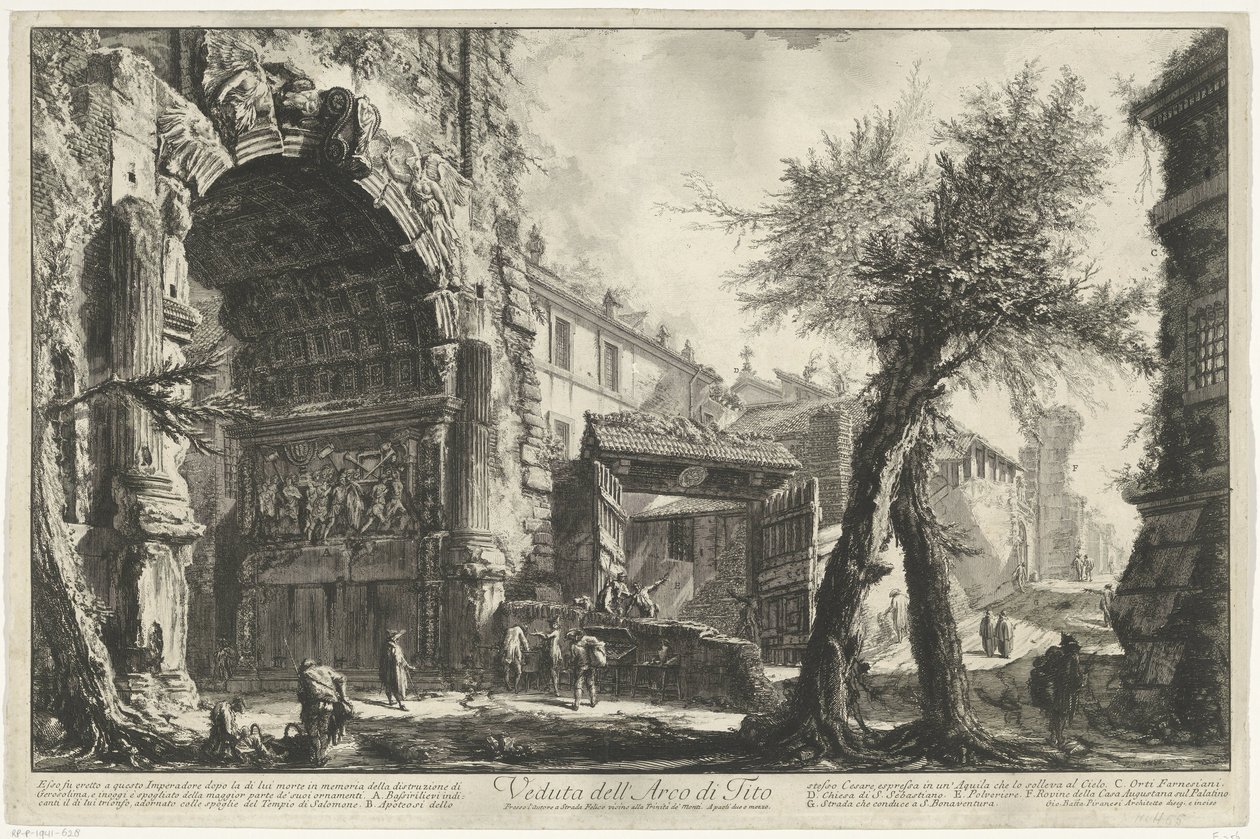 Boog van Titus te Rome Pohled na Titův oblouk (název na objektu) Gezichten op Rome (název série) Pohledy na Řím navržený a vyrytý architektem Giambattista Piranesi Ve (nez) iano (název série) od Giovanni Battista Piranesi