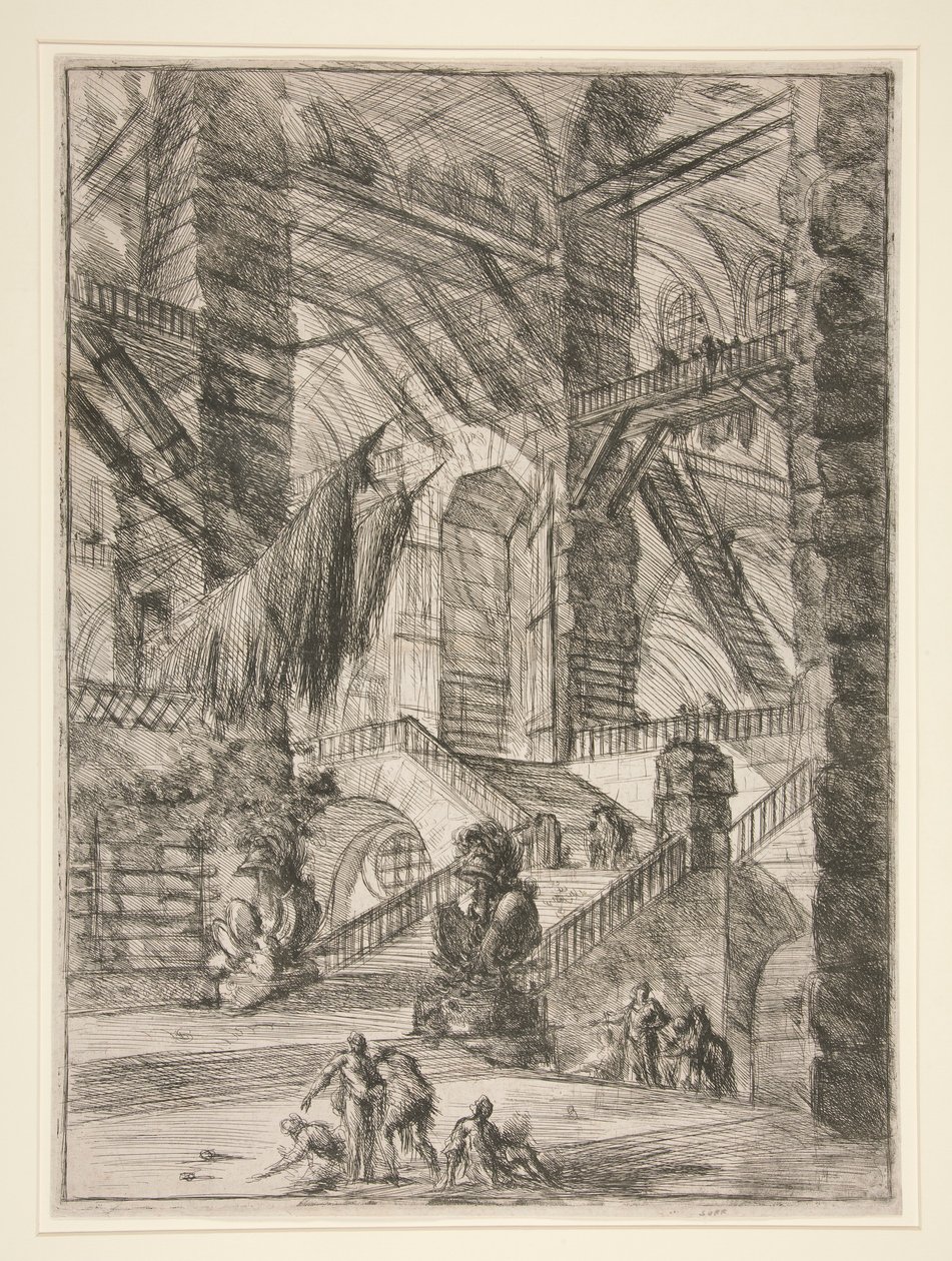 Carceri, VIII: Schodiště s trofejemi od Giovanni Battista Piranesi