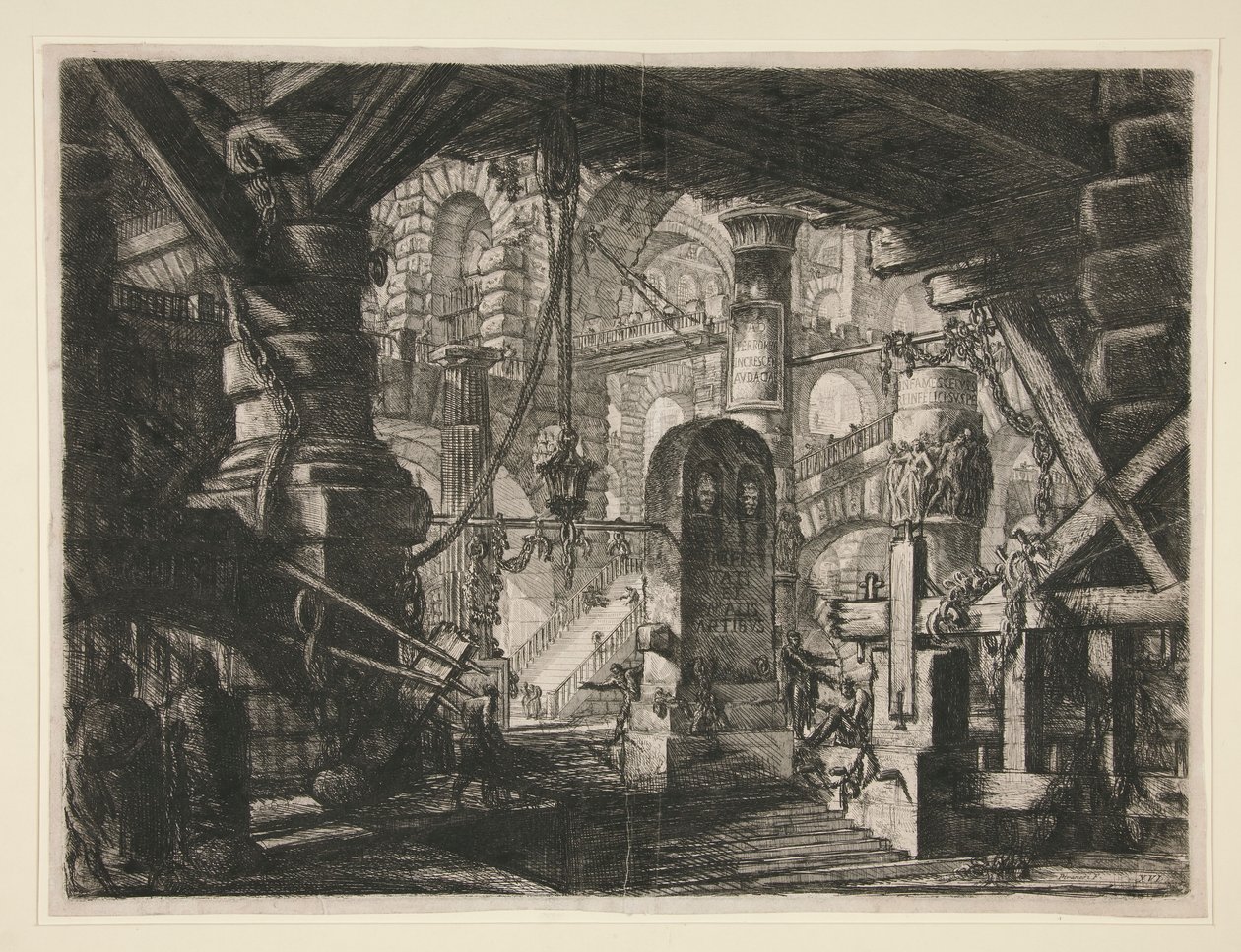 Carceri, XVI.: Molo s řetězy od Giovanni Battista Piranesi