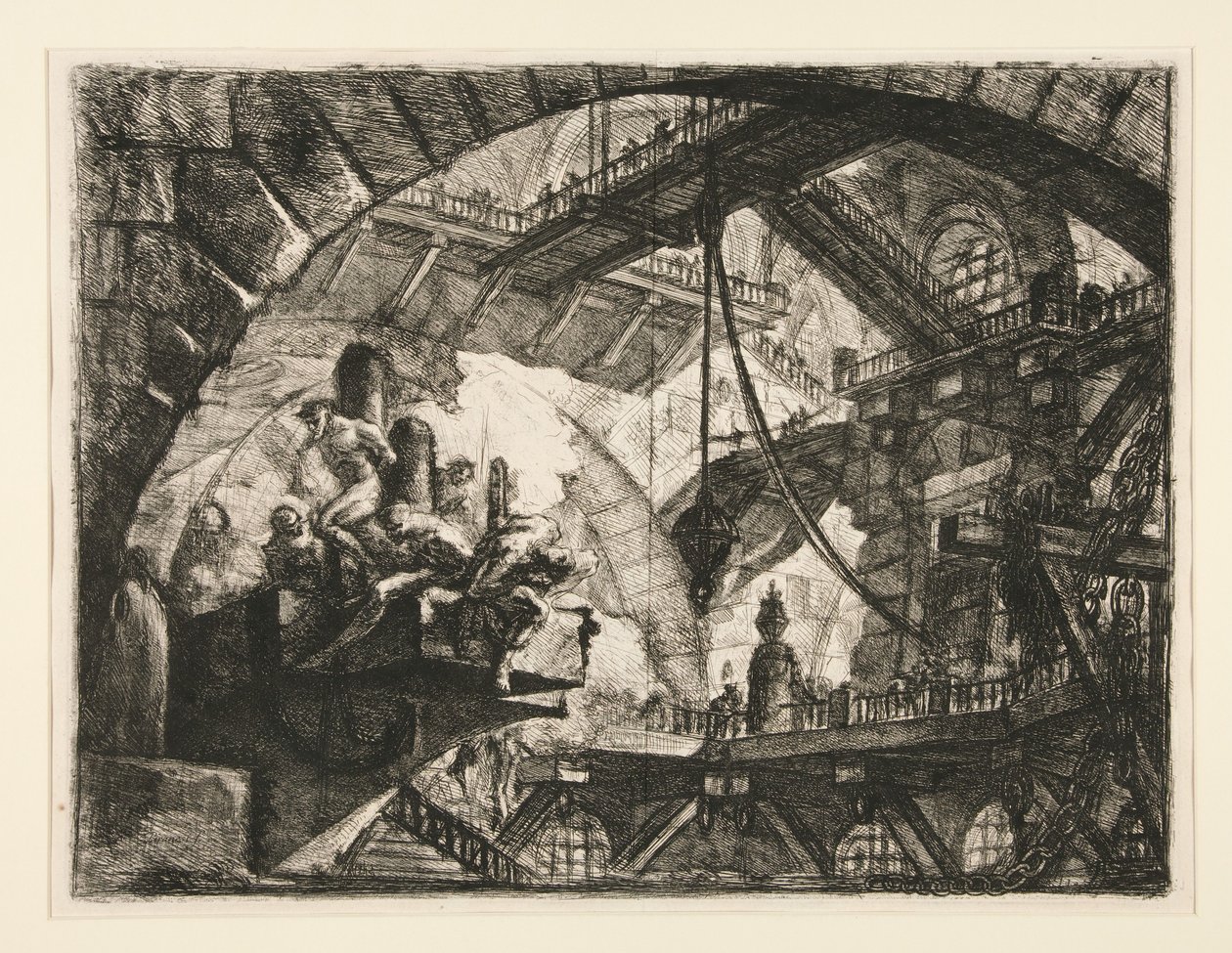 Carceri, X: Vězni na vyčnívající plošině od Giovanni Battista Piranesi