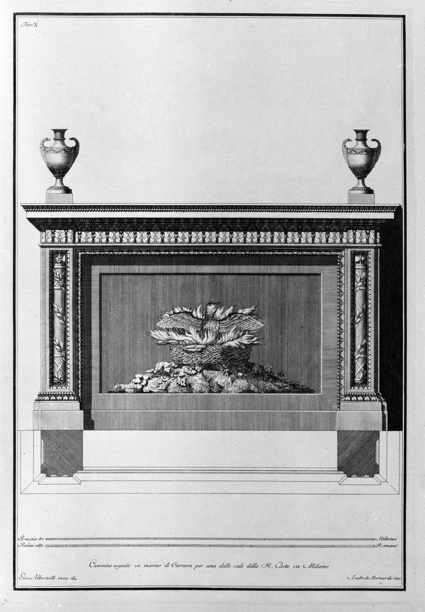 Projekt mramorového krbu Carrara pro milánský obývací pokoj. Kresba Giovanni Piranesi (známý jako Piranese) (1720-1778). od Giovanni Battista Piranesi