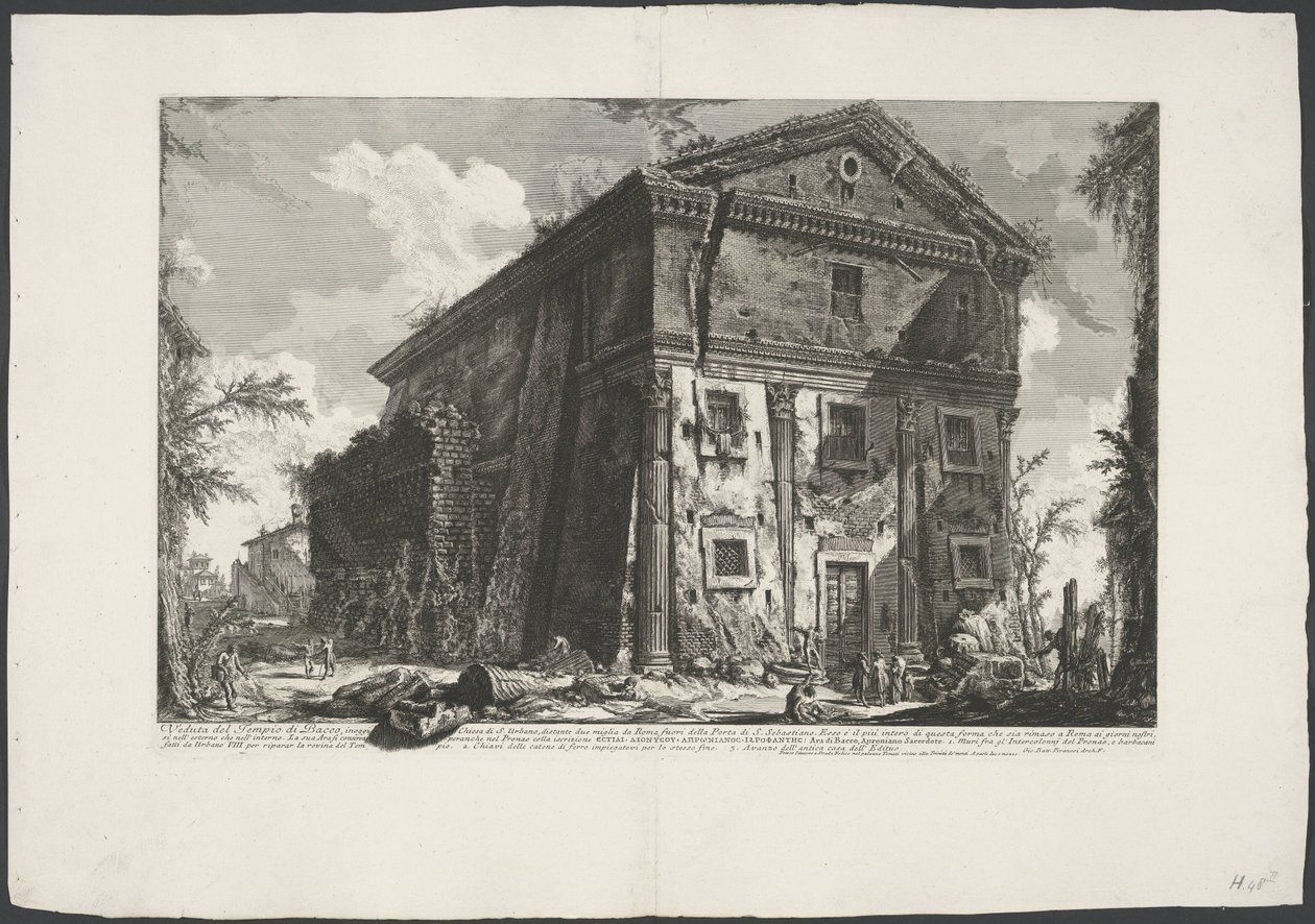 Kostel Sant’Urbano te Rome Pohled na Bakchův chrám (...) (název na objektu) Gezichten op Rome (název série) Pohledy na Řím navržený a vyrytý architektem Giambattista Piranesi Ve (nez) iano (název série) od Giovanni Battista Piranesi
