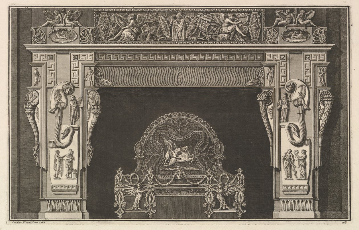 Komín: Vlys trofejí a okřídlených vítězství na překladu, s rohy hojnosti ..., ca. 1769. od Giovanni Battista Piranesi