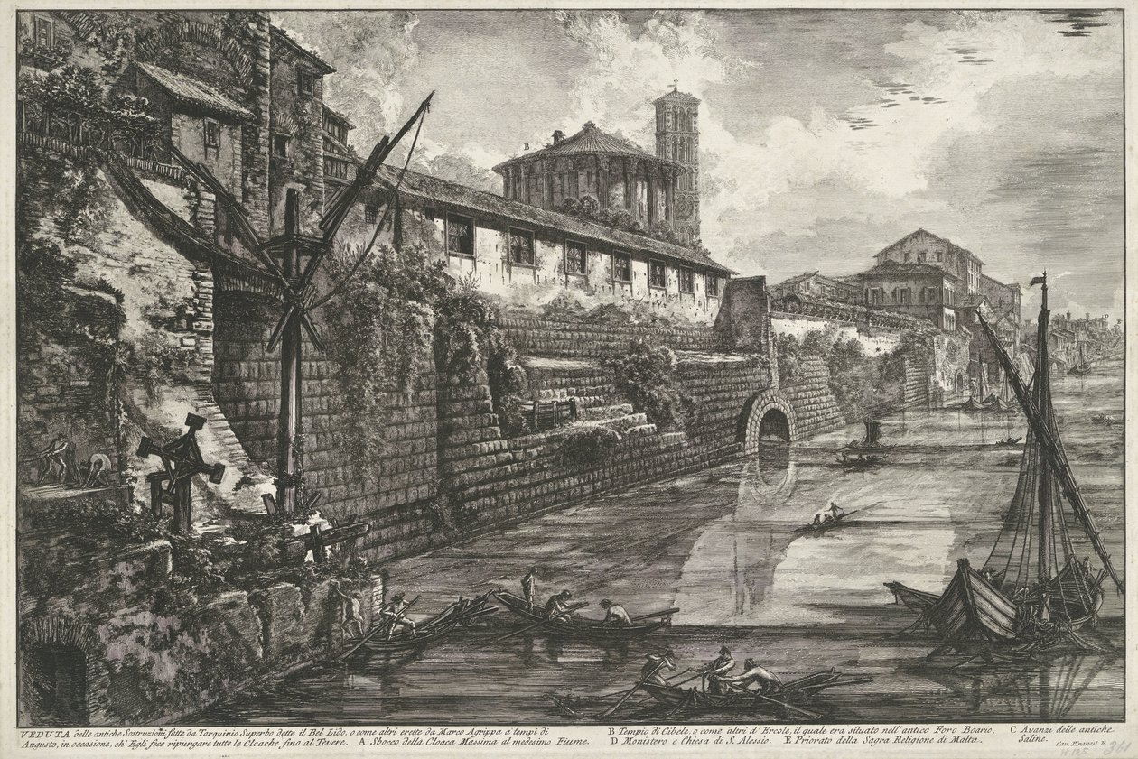 Cloaca Maxima te Rome Pohled na starověké Sostrizioni od Tarquinia Superba zvaného Bel Lid (...) (název na objektu) Gezichten op Rome (název série) Pohledy na Řím navržený a vyrytý architektem Giambattista Piranesi Ve (nez) iano (název série) od Giovanni Battista Piranesi
