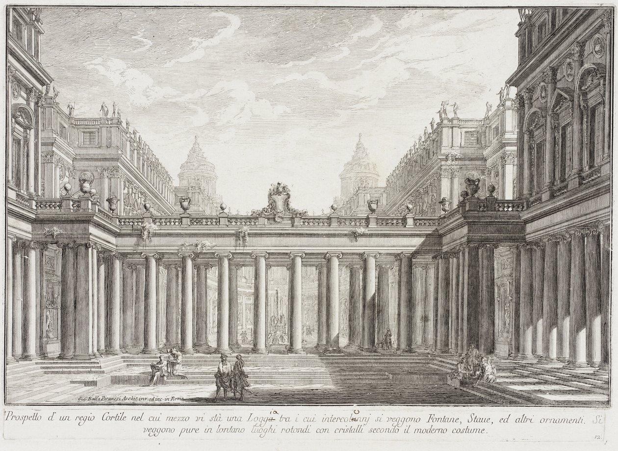 Nádvoří obklopené sloupořadími od Giovanni Battista Piranesi