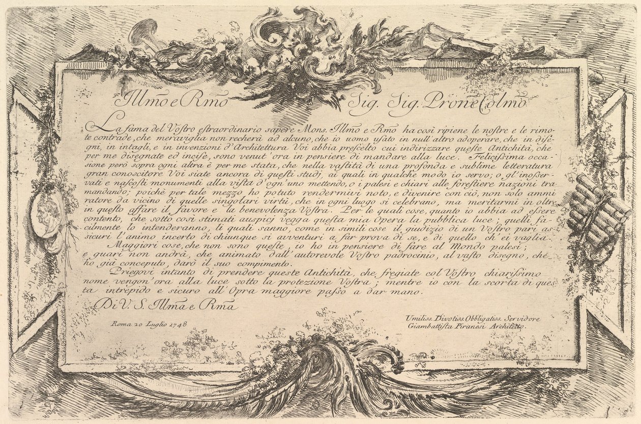 Věnování Giovanni Bottarimu Věnování Bottarimu, ca. 1748. od Giovanni Battista Piranesi