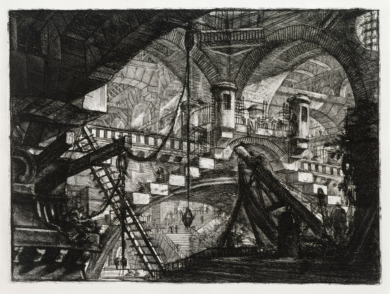 Oblouk s mušlovým ornamentem (list 11 v: Carceri d