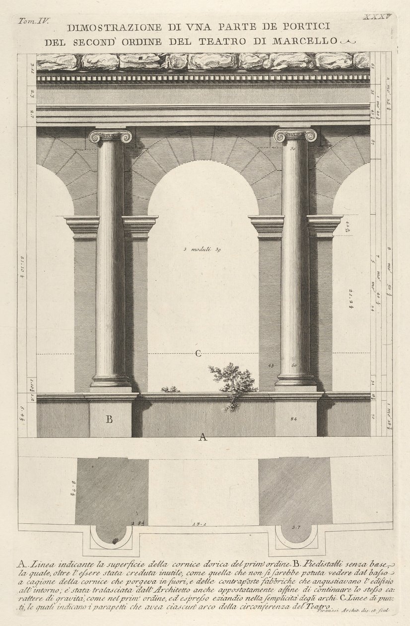 Nárys a půdorys portika druhého řádu v Divadle Marcella Teatro di Marc..., 1756. od Giovanni Battista Piranesi