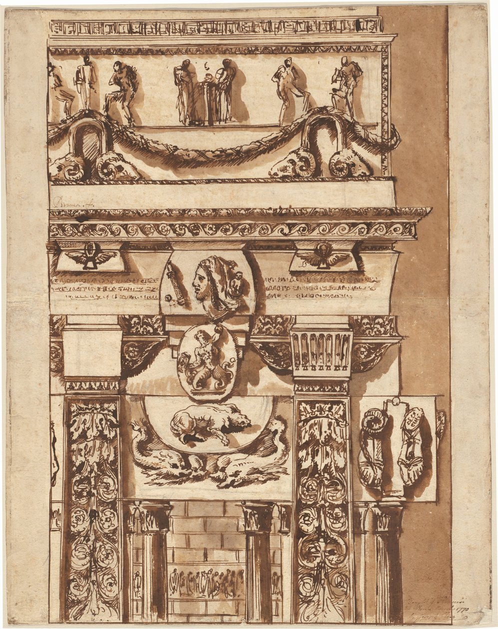 Fantazie fasády s bizarními ornamenty od Giovanni Battista Piranesi