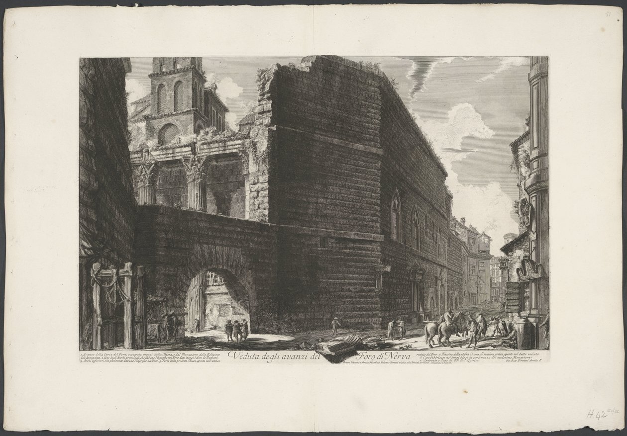 Forum van Augustus te Rome Pohled na zbytky fóra Nerva (název na objektu) Gezichten op Rome (název série) Pohledy na Řím navržený a vyrytý architektem Giambattista Piranesi Ve (nez) iano (název série) od Giovanni Battista Piranesi