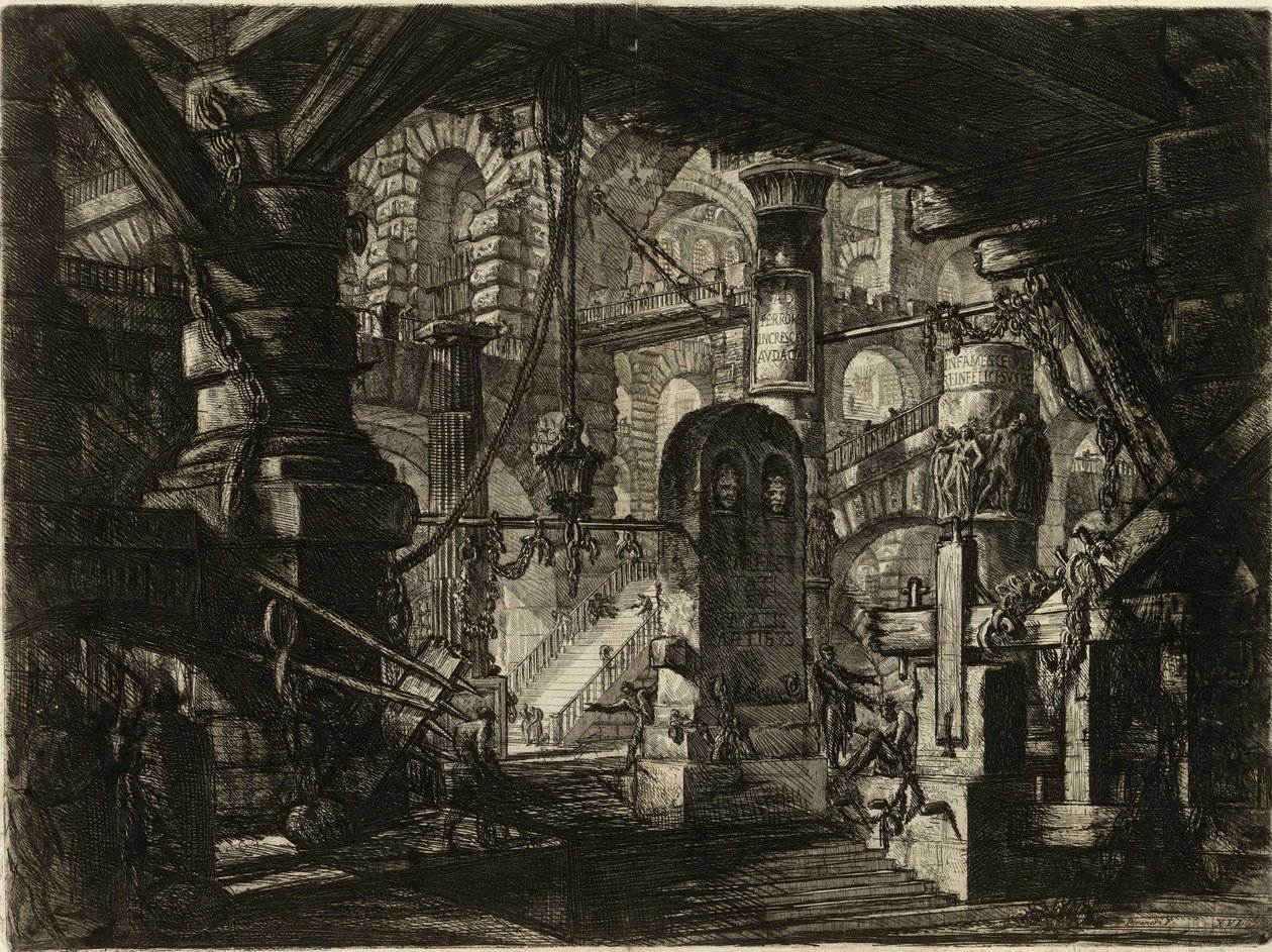 Ze série Imaginární vězení (The Prisons of Invention) od Piranesi, Giovanni Battista (1720-1778). Mědirytina, ca 1761, soukromá sbírka od Giovanni Battista Piranesi
