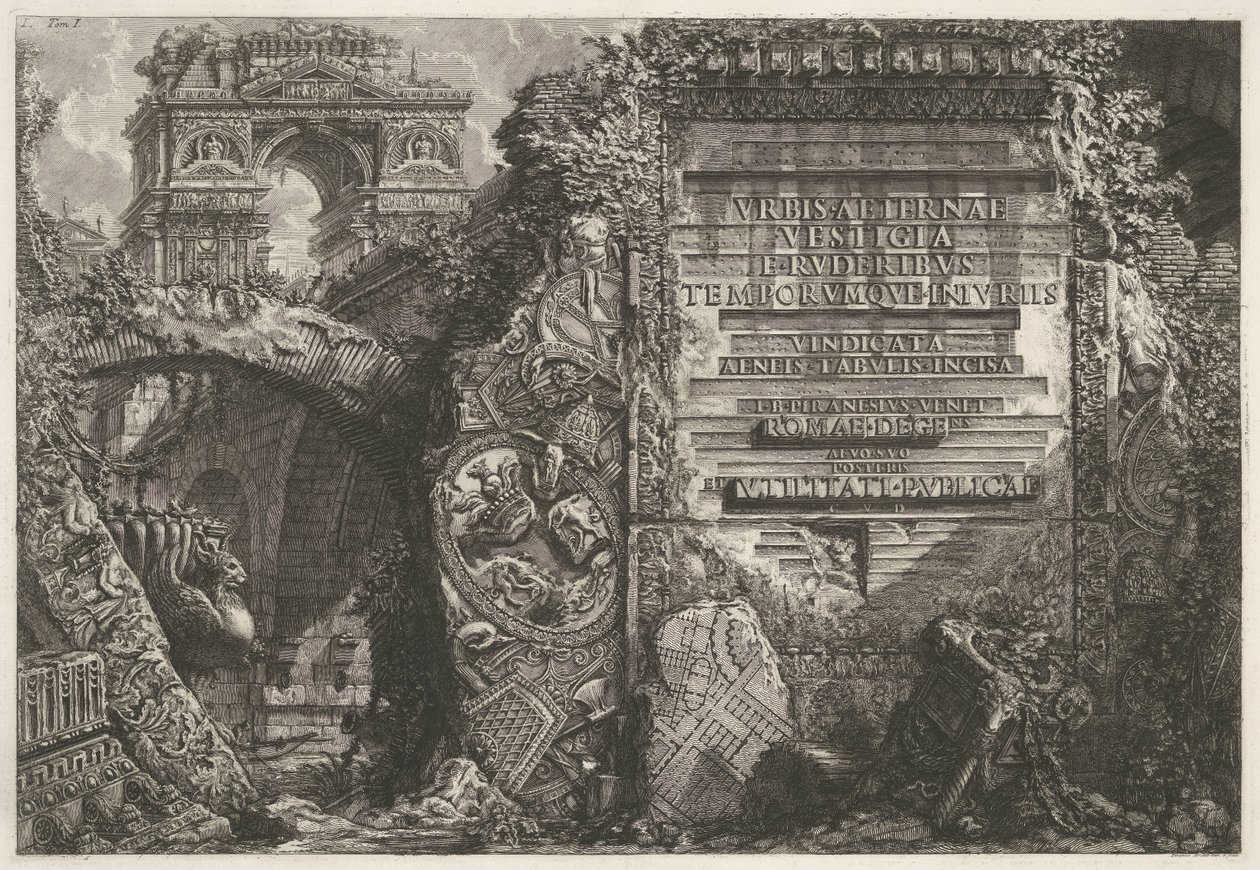 Frontispiece se setkal s antickými ruinami en een triumphboog Frontispis svazku I 