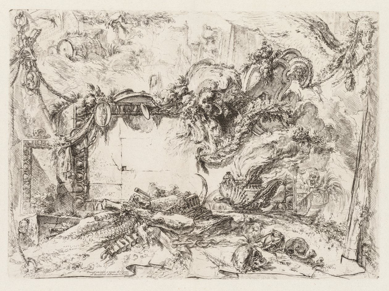 Groteschi: Ruiny s lebkami a kuřáckou vázou od Giovanni Battista Piranesi