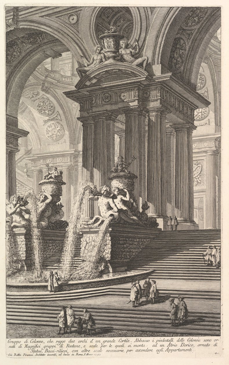 Skupina sloupů, které podpírají dva oblouky velkého nádvoří. . . Gruppo di Colonn..., ca. 1750. od Giovanni Battista Piranesi