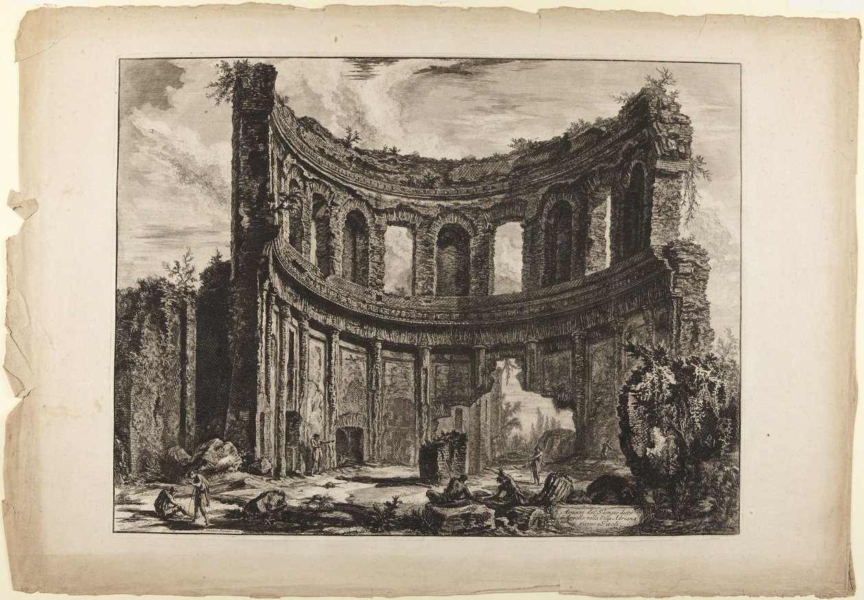 Hadriánova vila. Pozůstatky menšího paláce, dříve nazývaného Apollónův chrám (ze série Vedute di Roma, 1768) od Giovanni Battista Piranesi