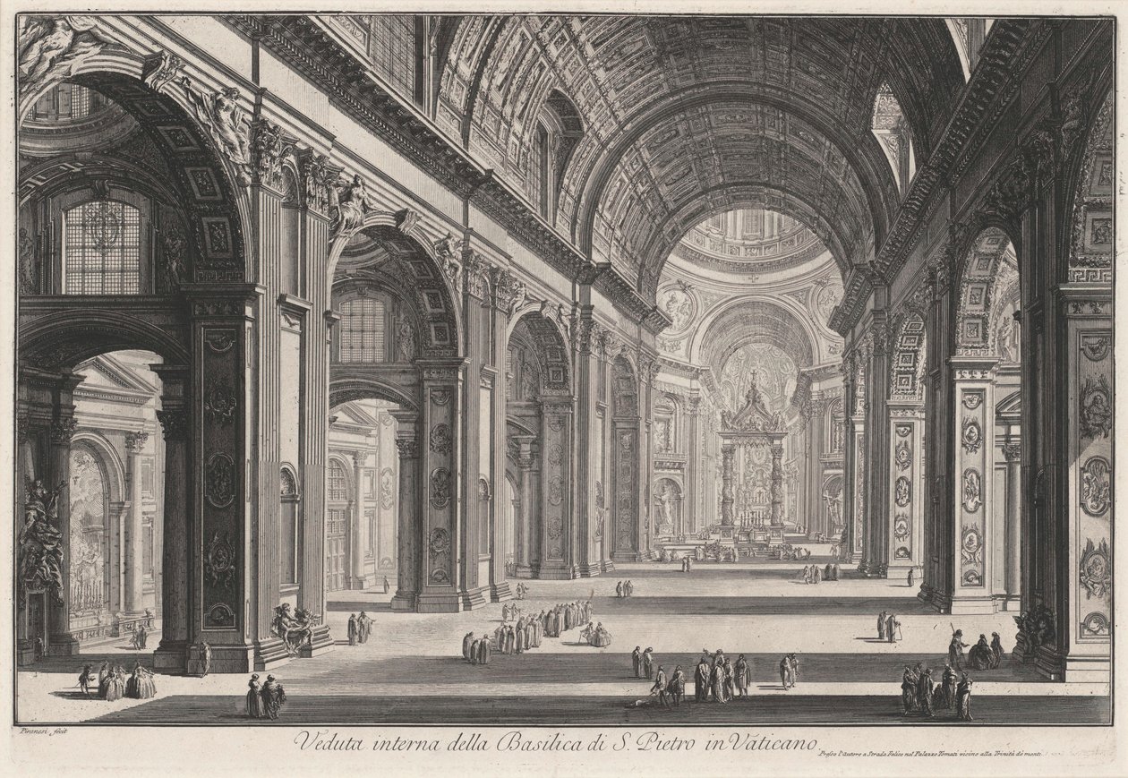 Pohled do interiéru baziliky svatého Petra ve Vatikánu (z: Vedute di Roma) od Giovanni Battista Piranesi