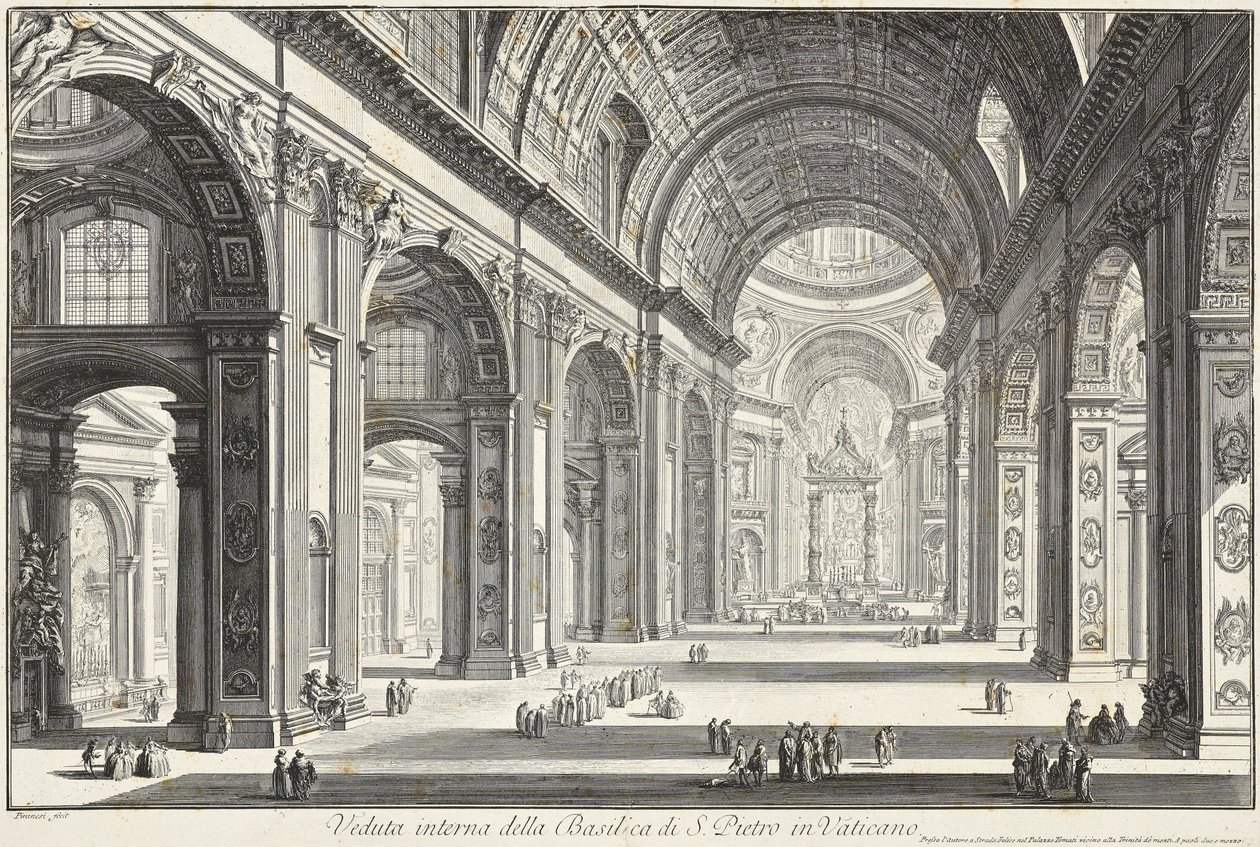 Vnitřní pohled na baziliku svatého Petra ve Vatikánu od Giovanni Battista Piranesi