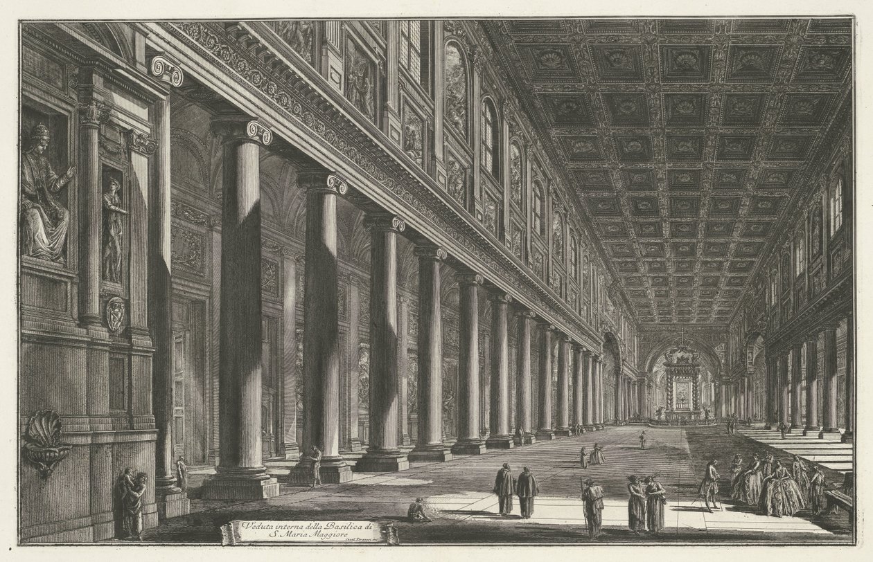 Interieur van de Santa Maria Maggiore te Rome Vnitřní pohled na baziliku S. Maria Maggiore (titul na objektu) Gezichten op Rome (název série) Pohledy na Řím navržený a vyrytý architektem Giambattista Piranesi Ve (nez) iano (název série) od Giovanni Battista Piranesi